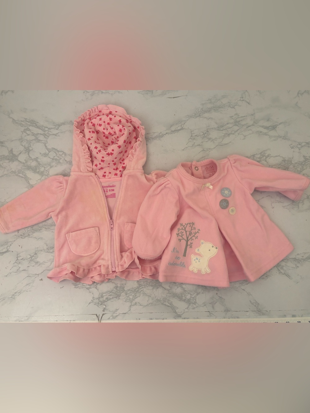 Carter's Girls Jacket Hoodie Light Pink Zip Up Soft Ruffle Jacket 3M Lot Of 5 - Picture 6 of 7